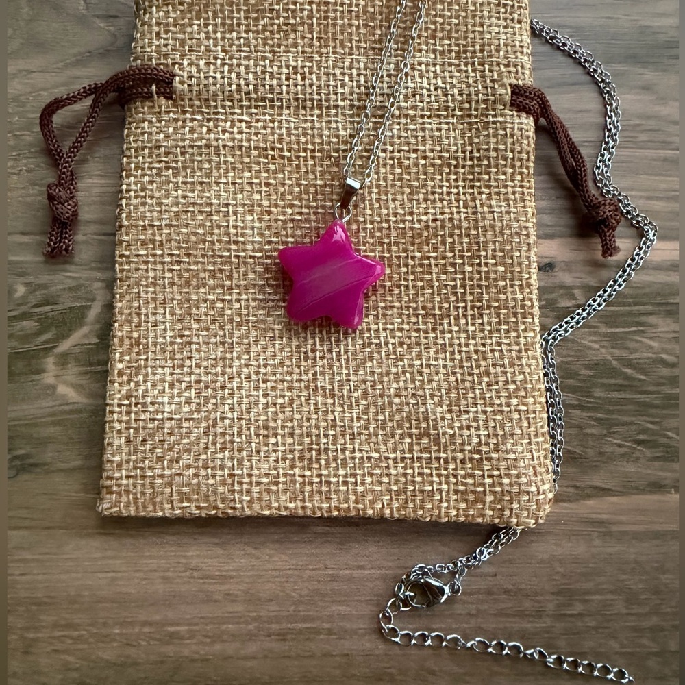 Pink Agate Star Necklace Agate Pendant Crystal Star Necklace